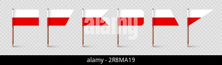 Polish toothpick flags. Souvenir from Poland. Wooden toothpicks with paper flag. Location mark, map pointer. Blank mockup for advertising and Stock Vector