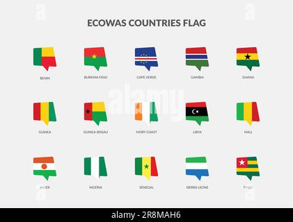 ECOWAS Countries flag Chat icons Set Stock Vector