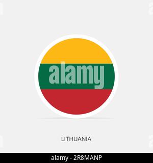 Lithuania round flag icon with shadow. Stock Vector
