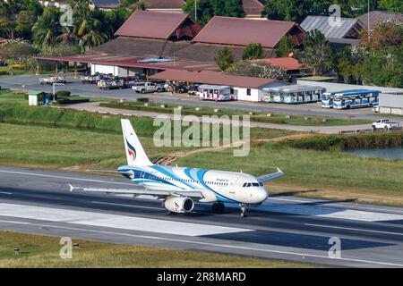 Ko Samui, Thailand - February 11, 2023: Bangkok Air Airbus A319 airplane at Ko Samui Airport (USM) in Thailand. Stock Photo