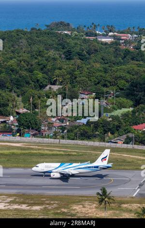 Ko Samui, Thailand - February 10, 2023: Bangkok Air Airbus A319 airplane at Ko Samui Airport (USM) in Thailand. Stock Photo