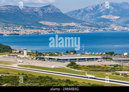 Split, Croatia - May 28, 2023: Volotea Airbus airplanes at Split Airport (SPU) in Croatia. Stock Photo