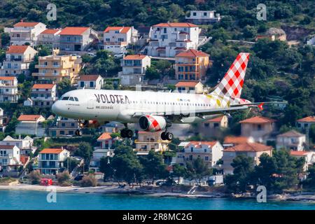 Split, Croatia - May 28, 2023: Volotea Airbus A320 airplane at Split Airport (SPU) in Croatia. Stock Photo