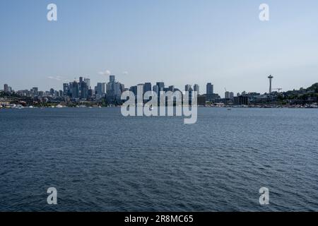 Seattle skyline seen from gasworks park Stock Photo