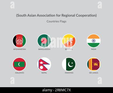 South Asian Association for Regional Cooperation Countries flag icons collection Stock Vector