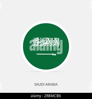 Saudi Arabia round flag icon with shadow. Stock Vector
