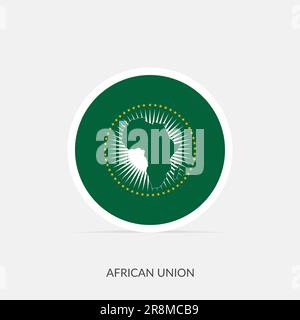 African Union round flag icon with shadow. Stock Vector