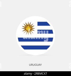 Uruguay round flag icon with shadow. Stock Vector