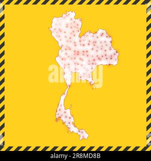 Thailand closed - virus danger sign. Lock down country icon. Black striped border around map with virus spread concept. Vector illustration. Stock Vector