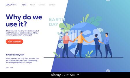 People walking around globe and holding each other by hands Stock Vector