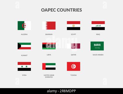 OAPEC - Organization of Arab Petroleum Exporting Countries Rectangle flag icon collection. Stock Vector