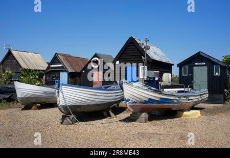 Old boats and boat houses at Southwold Harbour on river Blyth Suffolk Coast,England Stock Photo