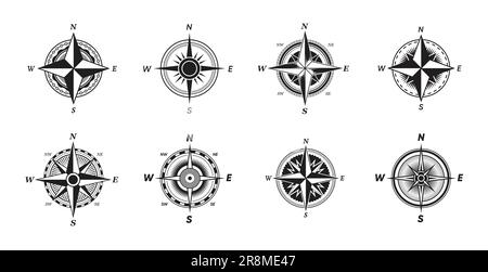 Various vintage marine compasses icons set Stock Vector