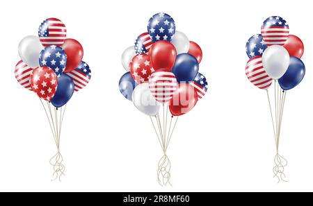 Set of bunch balloonswith prints of the US flag Stock Vector