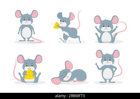 Cute mouse flat icon set Stock Vector