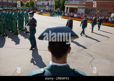 A Guardia Civil woman during a ceremony commemorating the 35th anniversary  of the incorporation of women into the Guardia Civil, on May 5, 2023, in  Pamplona, Navarra (Spain). Although the initial date