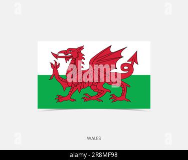 Wales Rectangle flag icon with shadow. Stock Vector