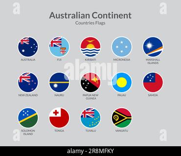 Australian Continent countries flag icons collection Stock Vector