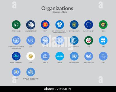 International Organizations flag icons collection Stock Vector