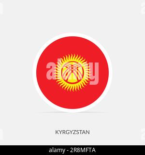 Kyrgyzstan round flag icon with shadow. Stock Vector