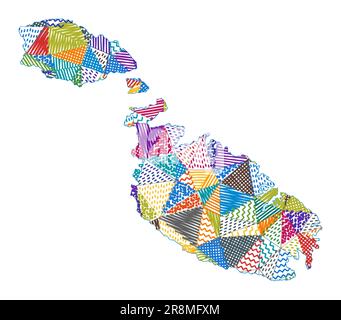 Kid style map of Malta. Hand drawn polygons in the shape of Malta. Vector illustration. Stock Vector