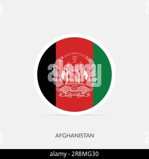 Afghanistan round flag icon with shadow. Stock Vector