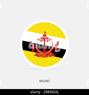 Brunei round flag icon with shadow. Stock Vector