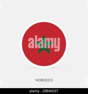 Morocco round flag icon with shadow. Stock Vector