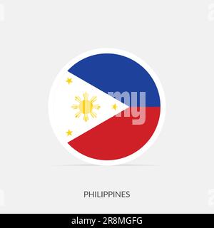 Philippines round flag icon with shadow. Stock Vector