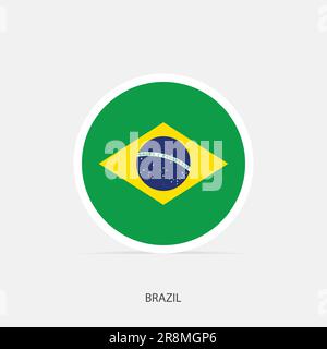 Brazil round flag icon with shadow. Stock Vector