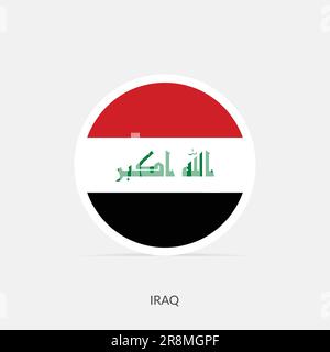 Iraq round flag icon with shadow. Stock Vector