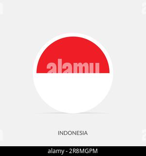 Indonesia round flag icon with shadow. Stock Vector