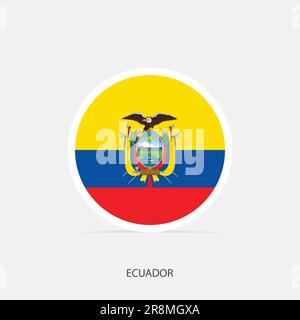 Ecuador round flag icon with shadow. Stock Vector