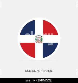 Dominican Republic round flag icon with shadow. Stock Vector