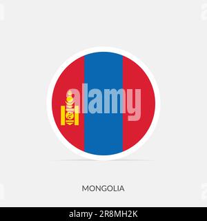 Mongolia round flag icon with shadow. Stock Vector