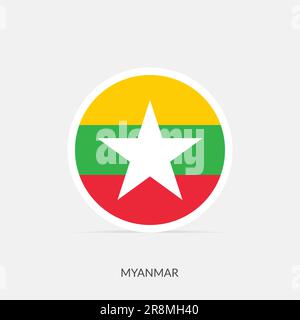 Flag of Myanmar, round icon with shadow, national symbol Stock Vector ...
