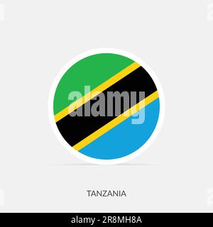 Tanzania round flag icon with shadow. Stock Vector