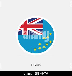 Tuvalu round flag icon with shadow. Stock Vector