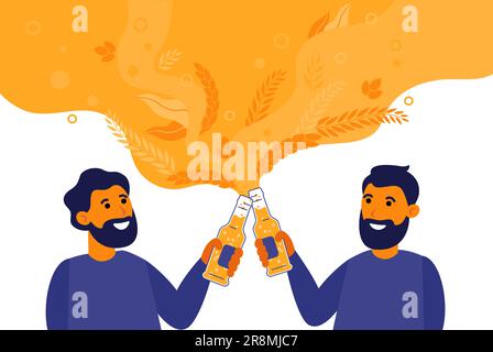 Bearded men drinking beer in bottle flat vector illustration Stock Vector