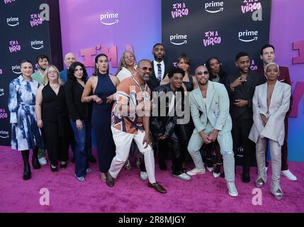 (L-R) I'M A VIRGO Cast & Crew - Carver Karaszewski, Jeff Schwartz, Rebecca Rivo, Michael Ellenberg, Sue Kroll, Britni Camacho, guest, Mike Epps, Britni Camacho, Mike Epps, Kendrick Sampson, Carmen Ejogo, Brett Gray, Olivia Washington, Jharrel Jerome and Kara Young, Kendrick Sampson, Carmen Ejogo, Brett Gray, Olivia Washington, Jharrel Jerome, Kara Young, and Ari Frenkel at the Prime Video's I'M A VIRGO Los Angeles Premiere held at the Harmony Gold in Los Angeles, CA on Wednesday, ?June 21, 2023. (Photo By Sthanlee B. Mirador/Sipa USA) Stock Photo