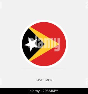 East Timor round flag icon with shadow. Stock Vector
