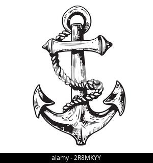 Old anchor with rope sketch hand drawn in doodle style illustration Stock Vector