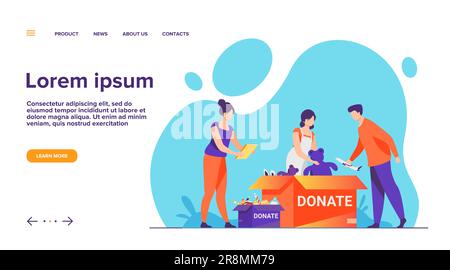 Volunteers packing donation boxes Stock Vector