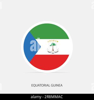 Equatorial Guinea round flag icon with shadow. Stock Vector