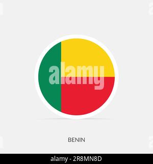 Benin round flag icon with shadow. Stock Vector