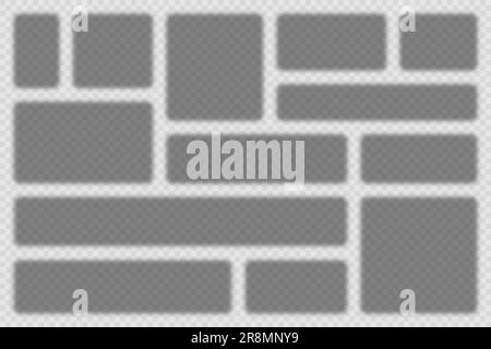 Collection of realistic rectangular shadows. Transparent square page dividers. Design elements. Frame, border template. Vector illustration Stock Vector