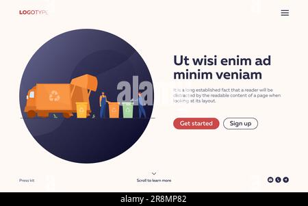 Garbage collector cleaning waste bin flat vector illustration Stock Vector