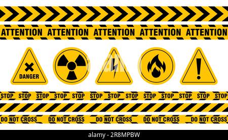 Various danger ribbon and sign set Stock Vector