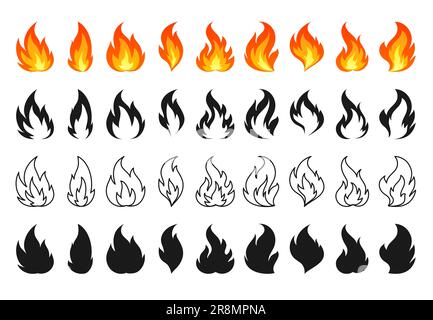 Cartoon Fire Flames Set and Line. Vector Stock Vector