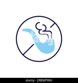 No Smoking related vector line icon. Prohibition sign, pipe, smoke. Isolated on white background. Vector illustration. Editable stroke Stock Vector